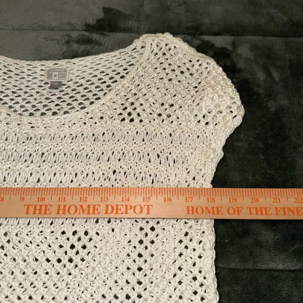 Converse One Star Women’s Open Knit Sweater Size XL Boho Layering Piece Ivory